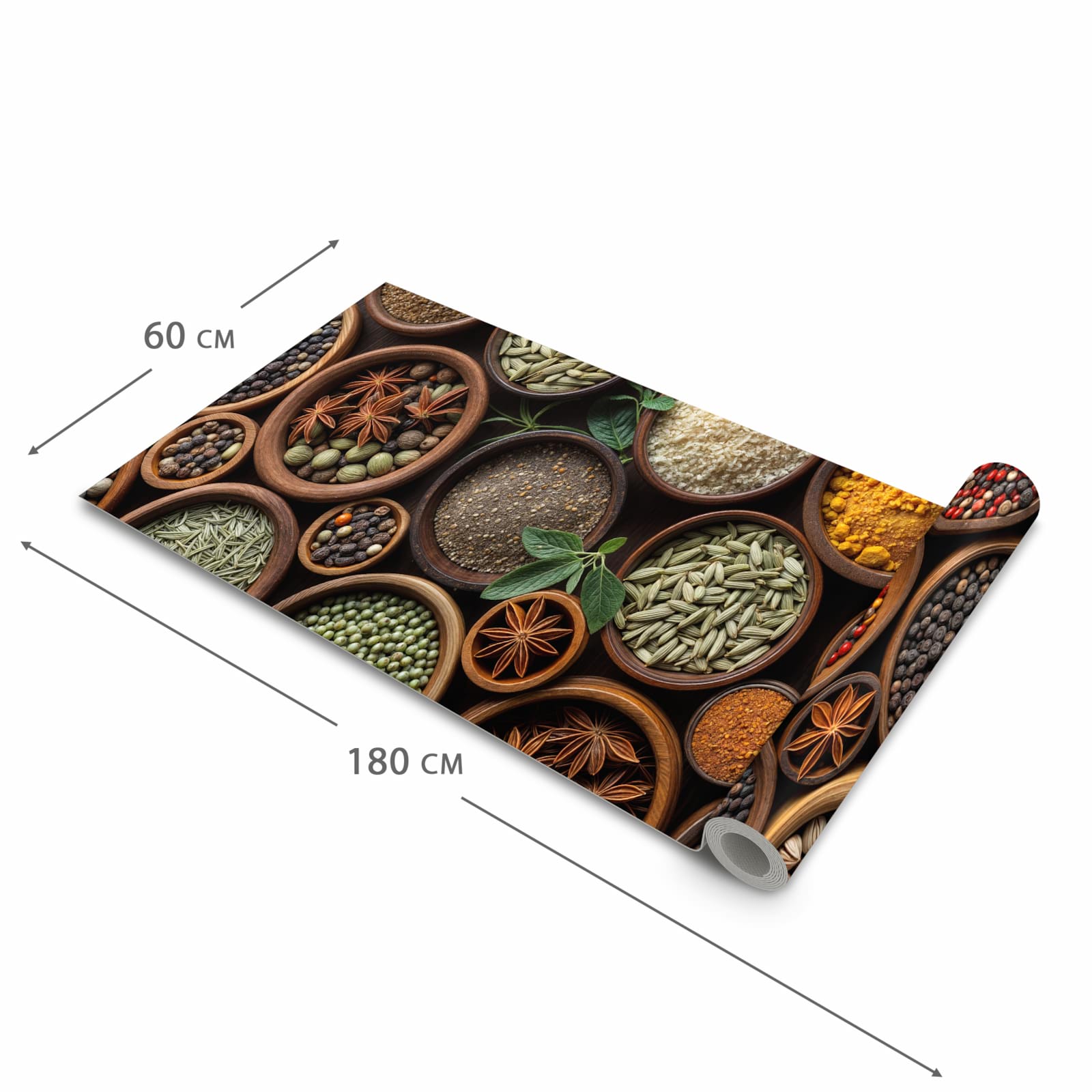 Langlebiger Küchenläufer mit Motiv Vielfalt Gewuerze in der Grösse 80x200 cm