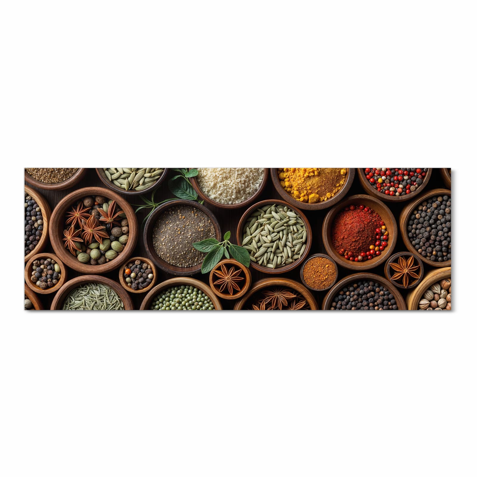 Pflegeleichter rutschfester Küchenläufer mit Motiv Vielfalt Gewuerze in Frontansicht