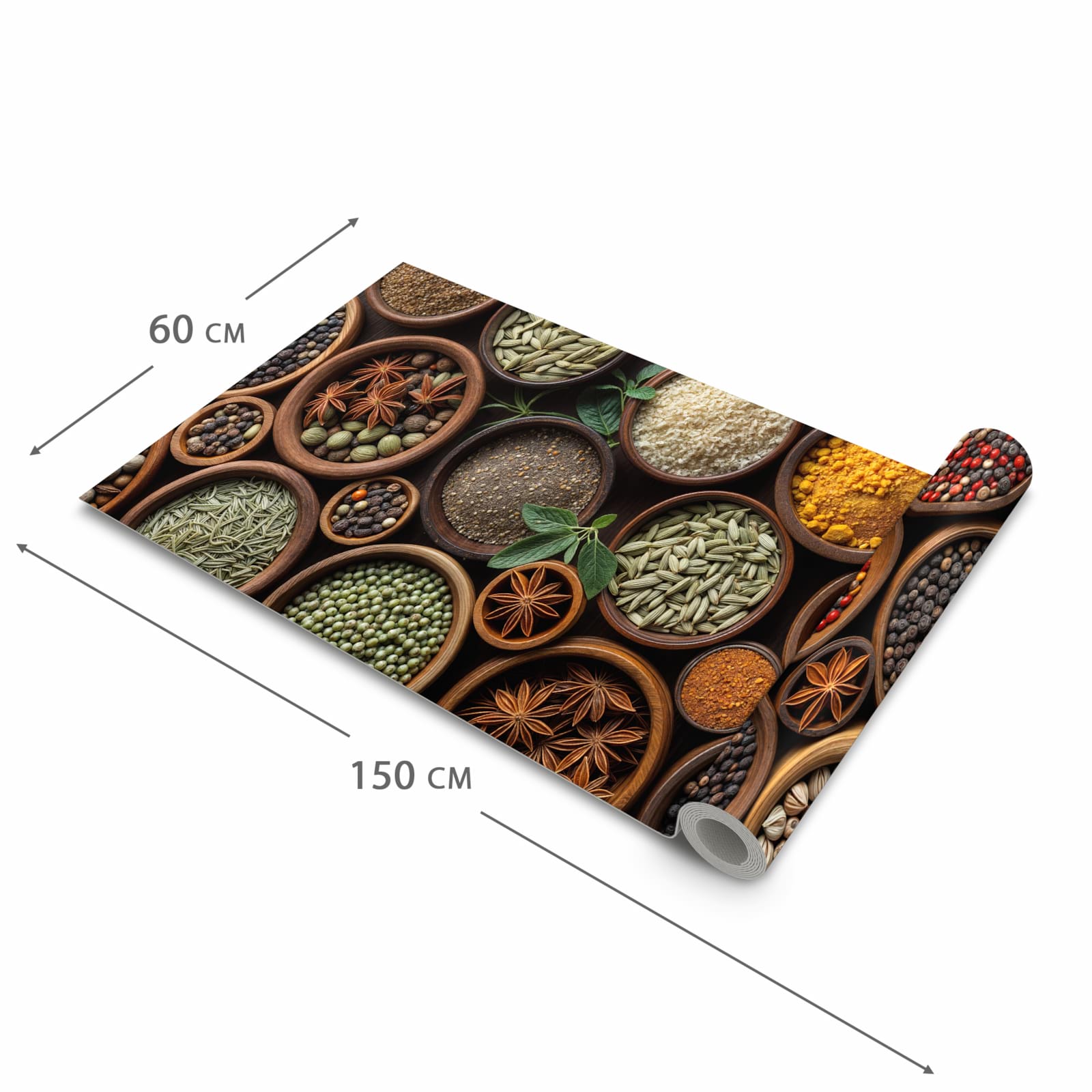 Waschbarer Küchenteppich mit Motiv Vielfalt Gewuerze in der Größe 80x200 cm