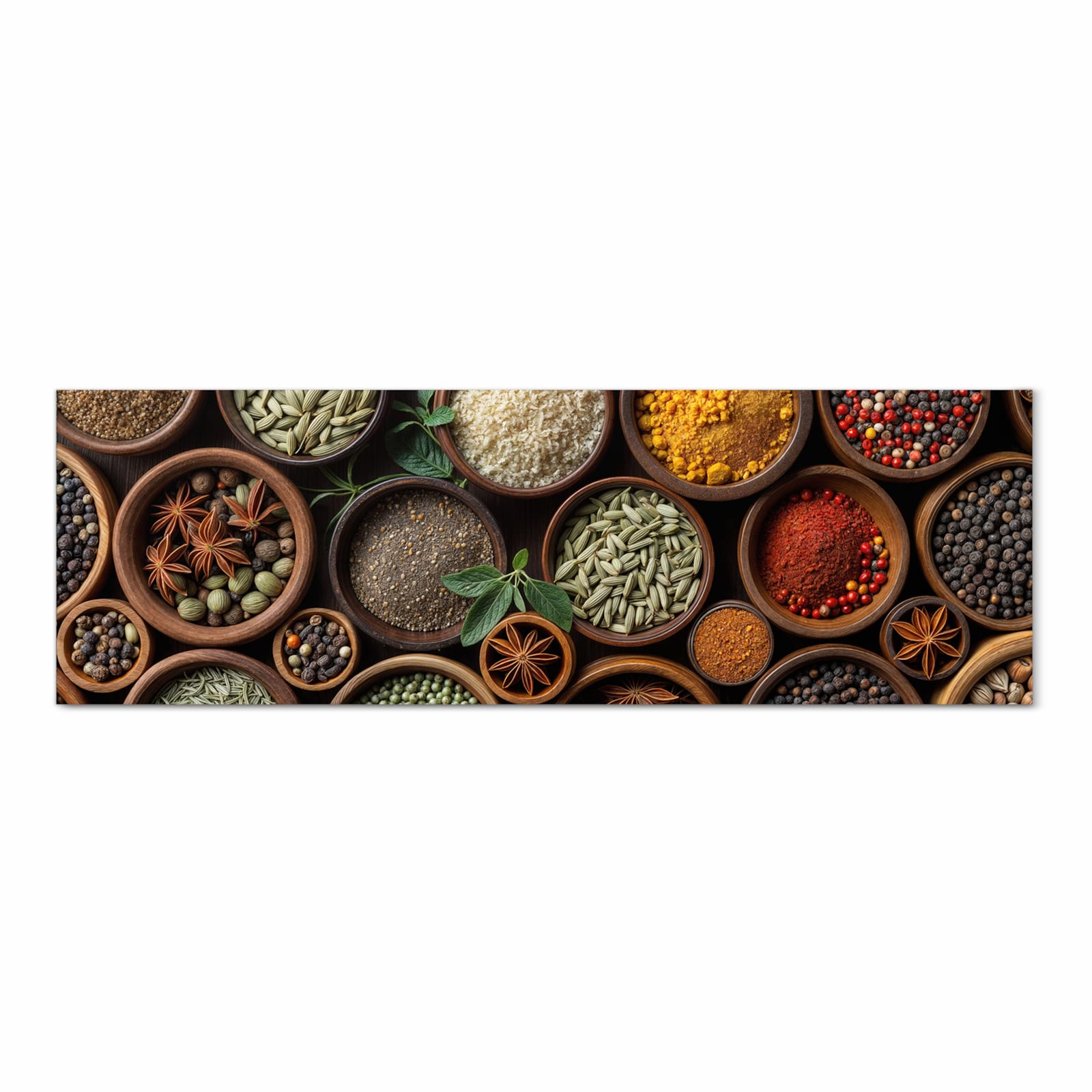 Langlebiger Küchenläufer mit Motiv Vielfalt Gewuerze in Frontansicht, abwaschbar