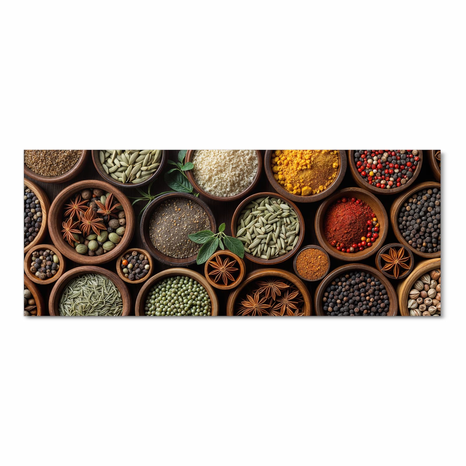 Rutschfester waschbarer Küchenläufer mit Motiv Vielfalt Gewuerze in Frontansicht