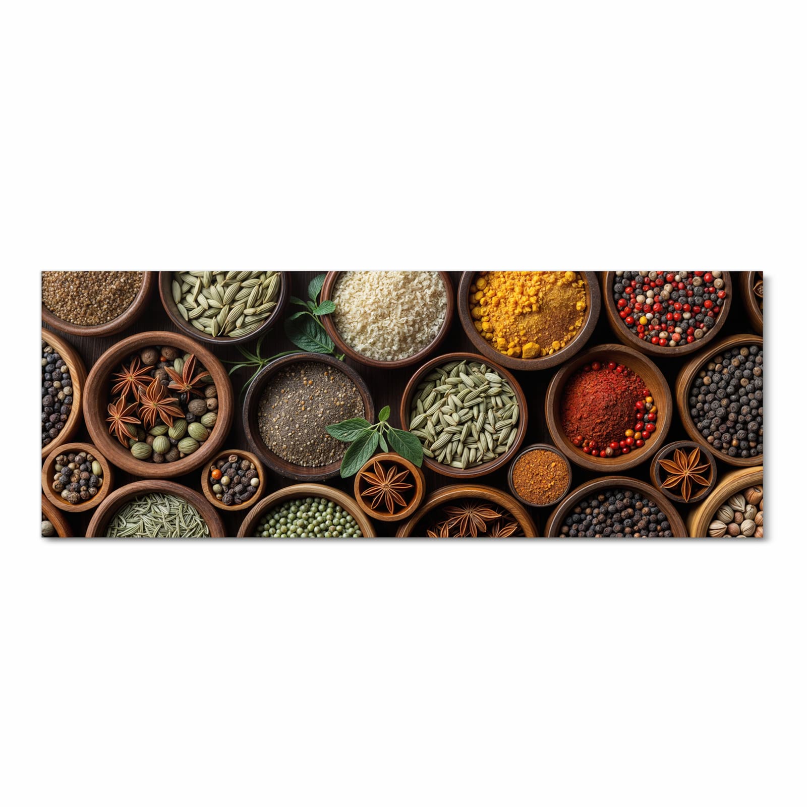 Bodenschonender Küchenteppich mit Motiv Vielfalt Gewuerze in Frontansicht