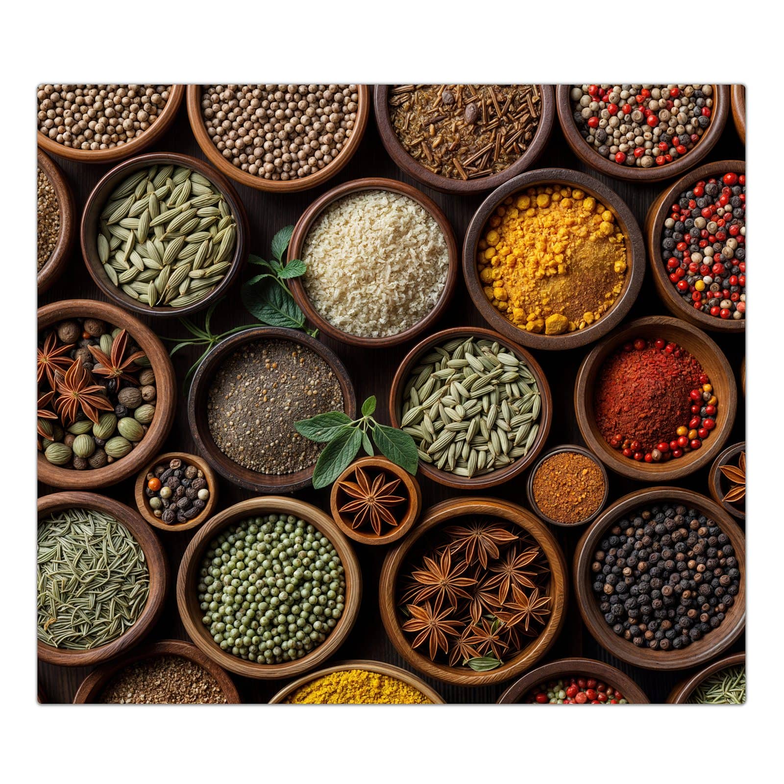 1-teilige Herdabdeckplatten aus Glas mit Vielfalt Gewuerze-Motiv in der Frontansicht #grösse_1-Teilig (60x52cm)