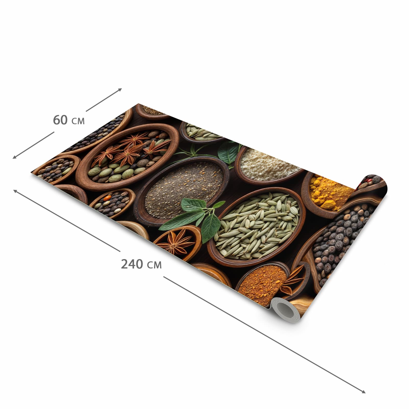 Rutschfester Küchenteppich mit Motiv Vielfalt Gewuerze in der Größe 80x200 cm