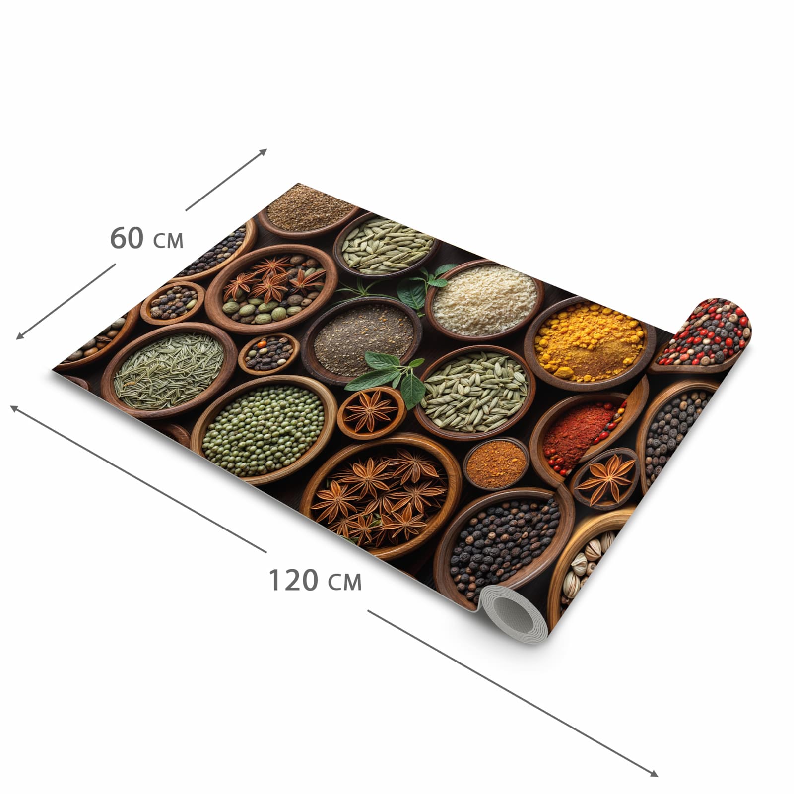 Strapazierfähiger abwaschbarer Küchenläufer mit Motiv Vielfalt Gewuerze in der Größe 80x200 cm