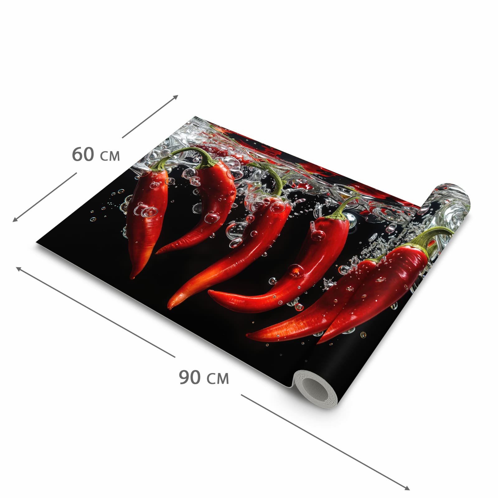 Flacher rutschfester Küchenläufer mit Motiv Chili unter Wasser in der Grösse 80x200 cm