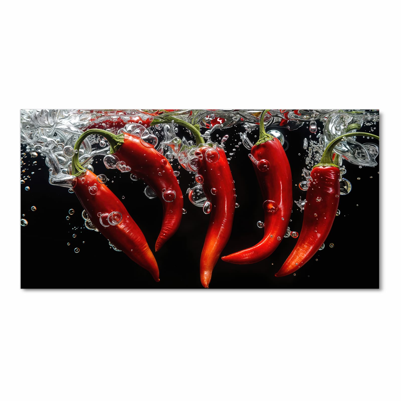 Geräuschdämpfender Küchenteppich mit Motiv Chili unter Wasser in Frontansicht