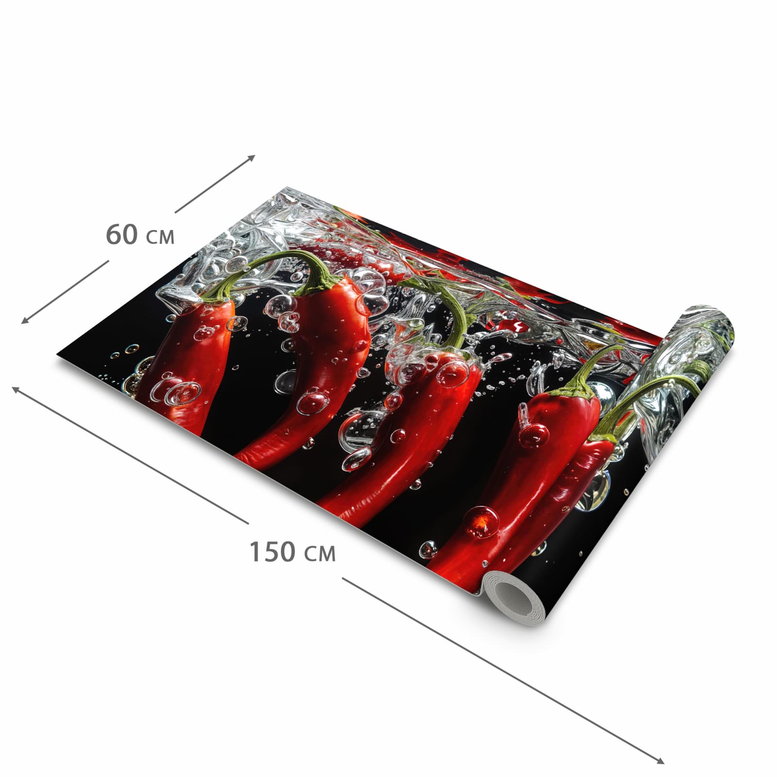 Wasserabweisender Küchenteppich mit Motiv Chili unter Wasser in der Größe 80x200 cm