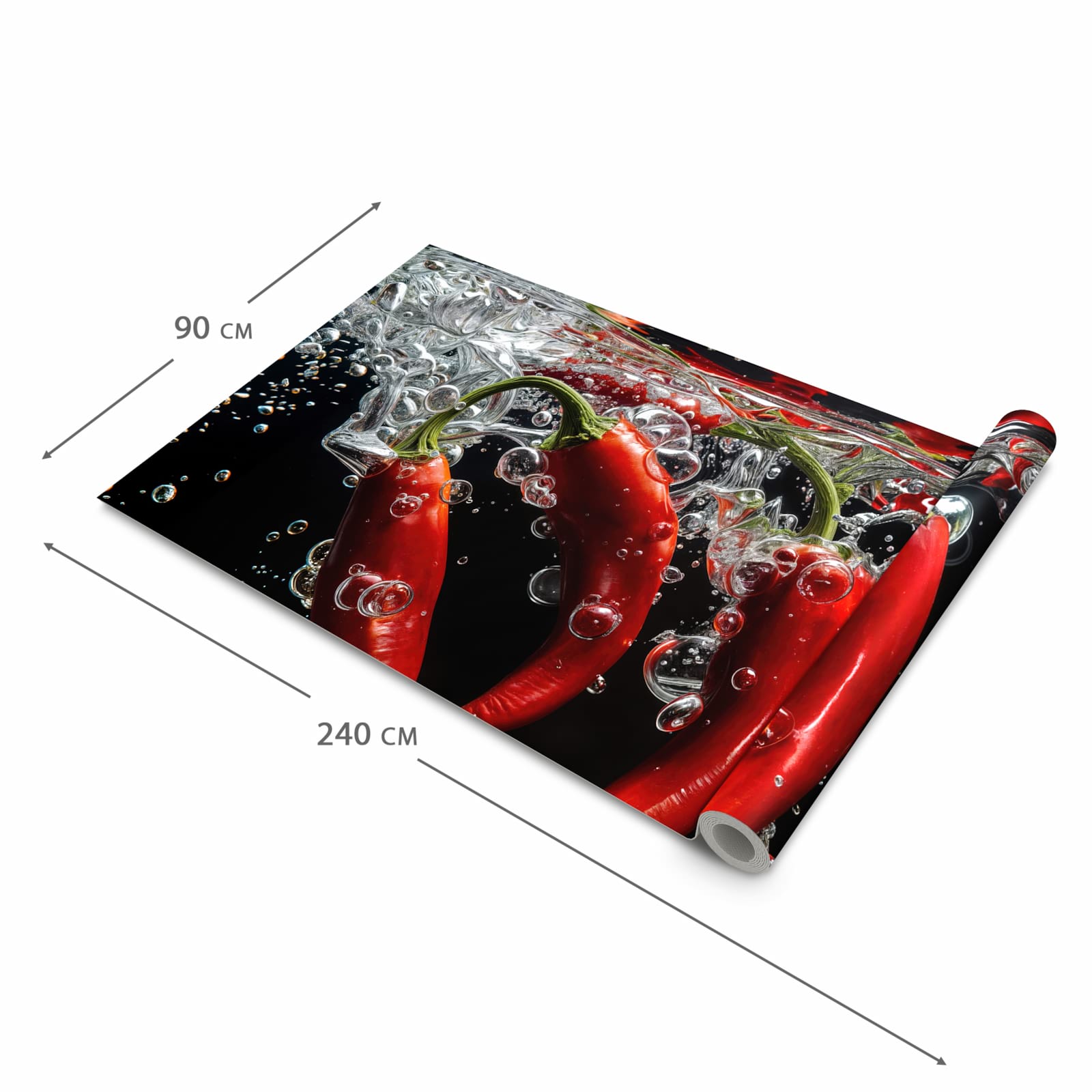 Hygienischer moderner Küchenläufer mit Motiv Chili unter Wasser in der Grösse 80x200 cm