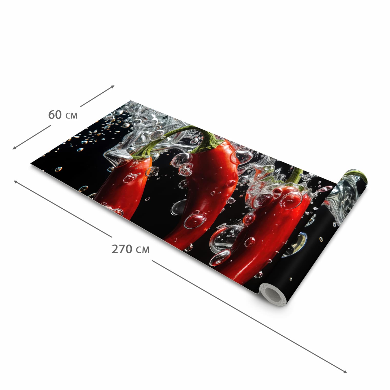 Geruchsneutraler rutschfester Küchenläufer mit Motiv Chili unter Wasser in der Grösse 80x200 cm