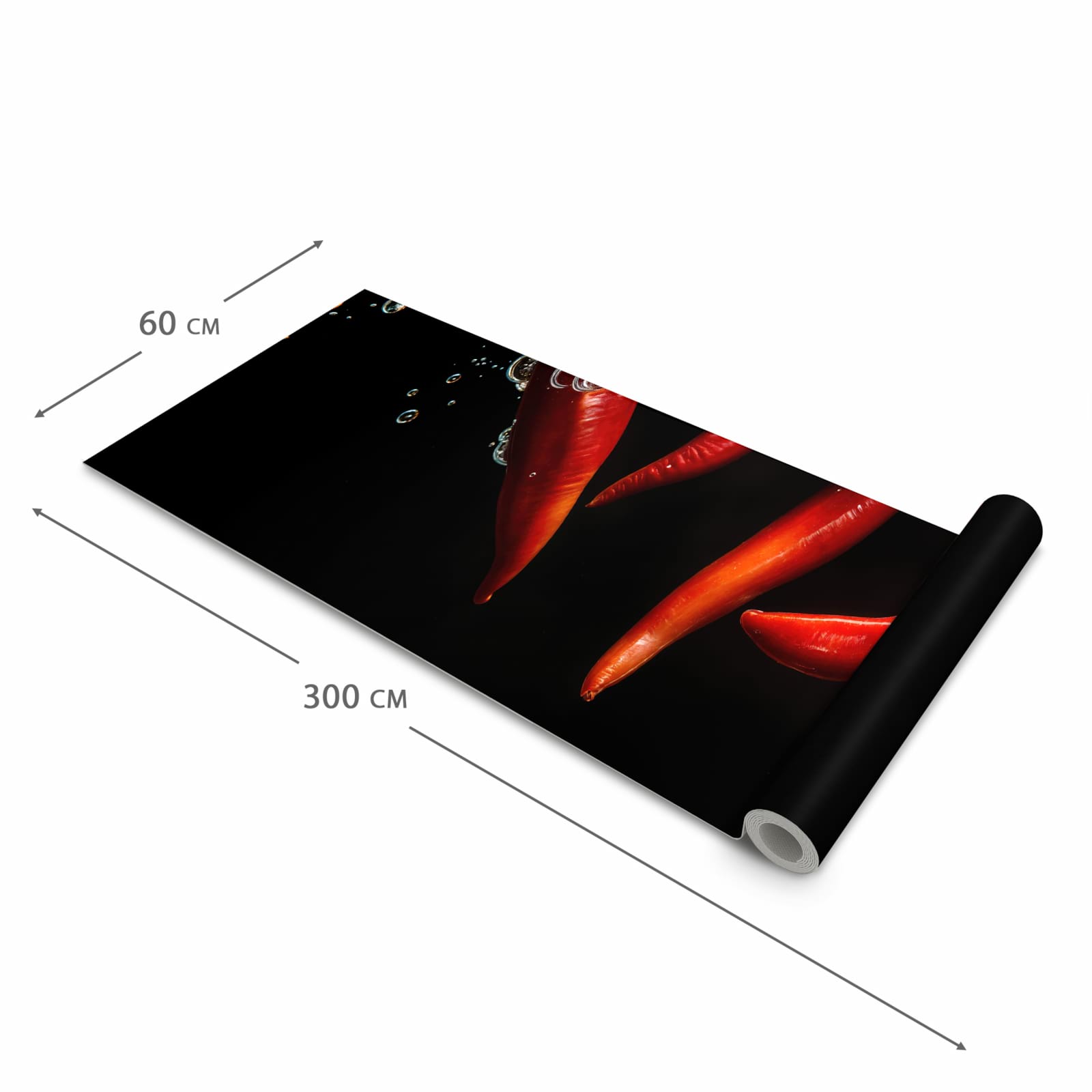 Langlebiger rutschfester Küchenläufer mit Motiv Chili unter Wasser in der Grösse 80x200 cm