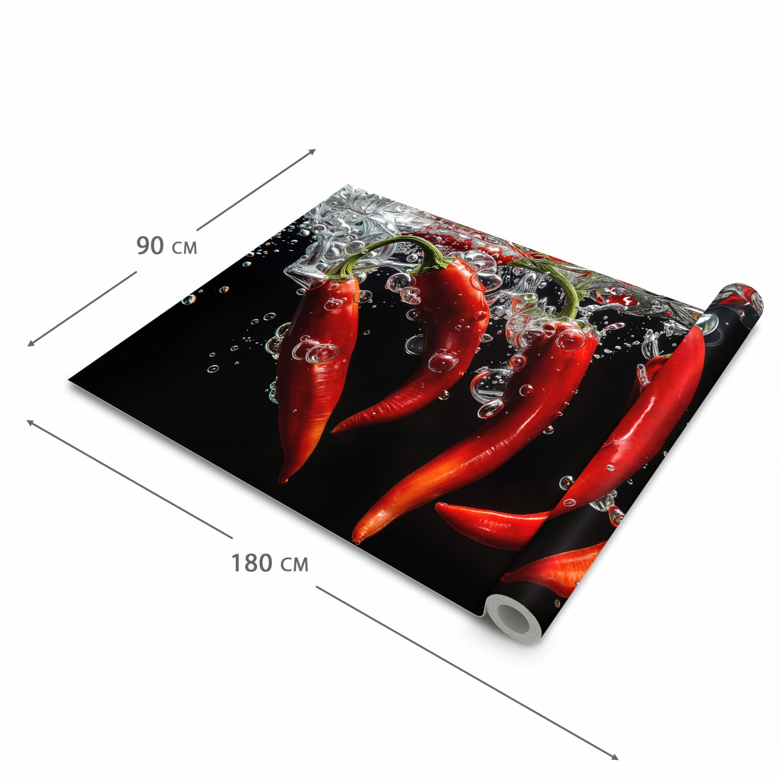 Waschbarer Küchenläufer mit Motiv Chili unter Wasser in der Grösse 80x200 cm für angenehme Haptik