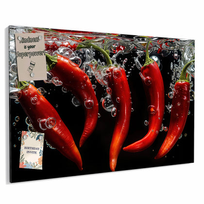 Metall Magnettafel mit dem Motiv Chilis im dunklen Wasser