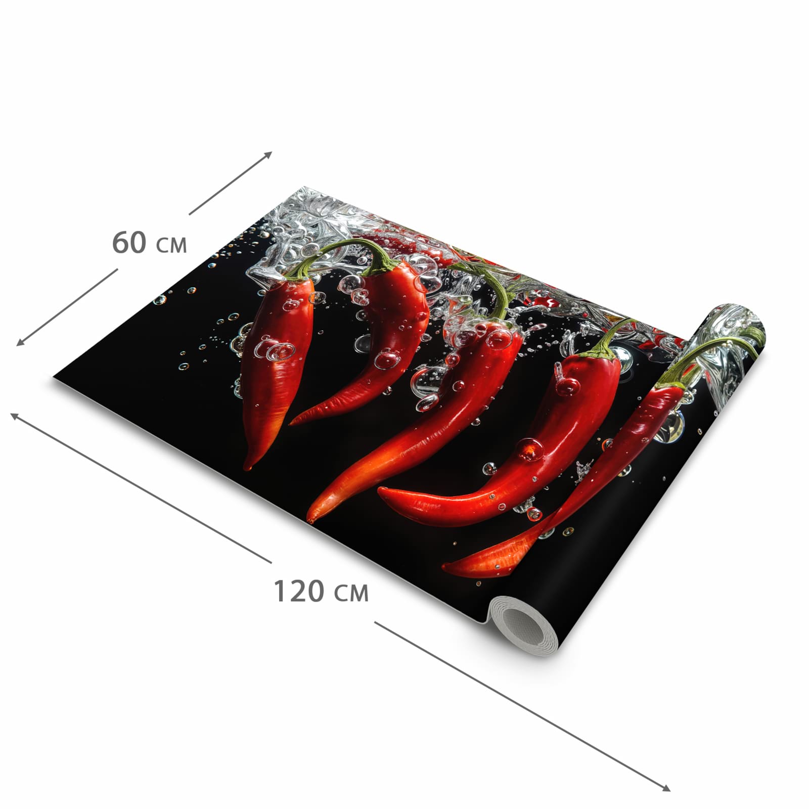 Waschbarer Küchenteppich mit Motiv Chili unter Wasser in der Grösse 80x200 cm für Trittkomfort
