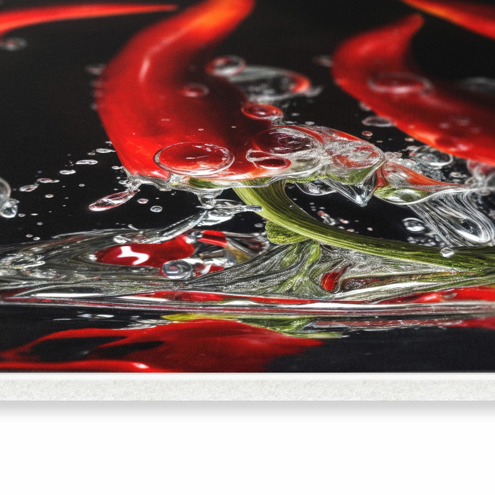 Flacher Teppich fürs Esszimmer mit Motiv Chili unter Wasser in seitlicher Ansicht, waschbar