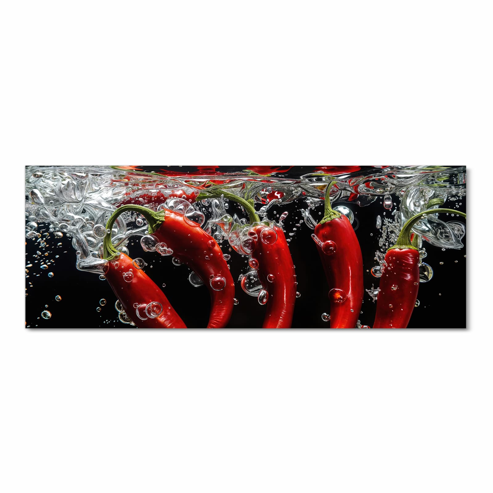 Pflegeleichter rutschfester Küchenläufer mit Motiv Chili unter Wasser in Frontansicht