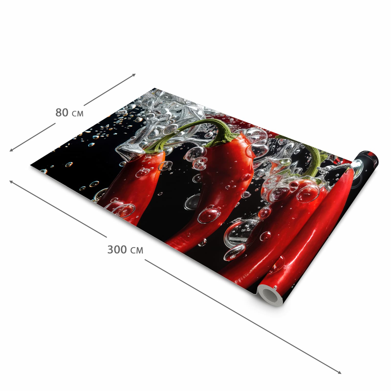 Pflegeleichter Küchenläufer nach Maß mit Motiv Chili unter Wasser in der Größe 80x200 cm