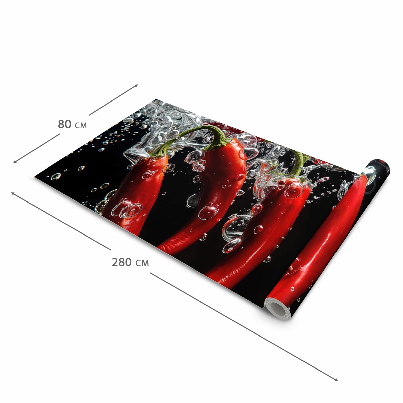 Rutschhemmender moderner Küchenläufer mit Motiv Chili unter Wasser in der Grösse 80x200 cm