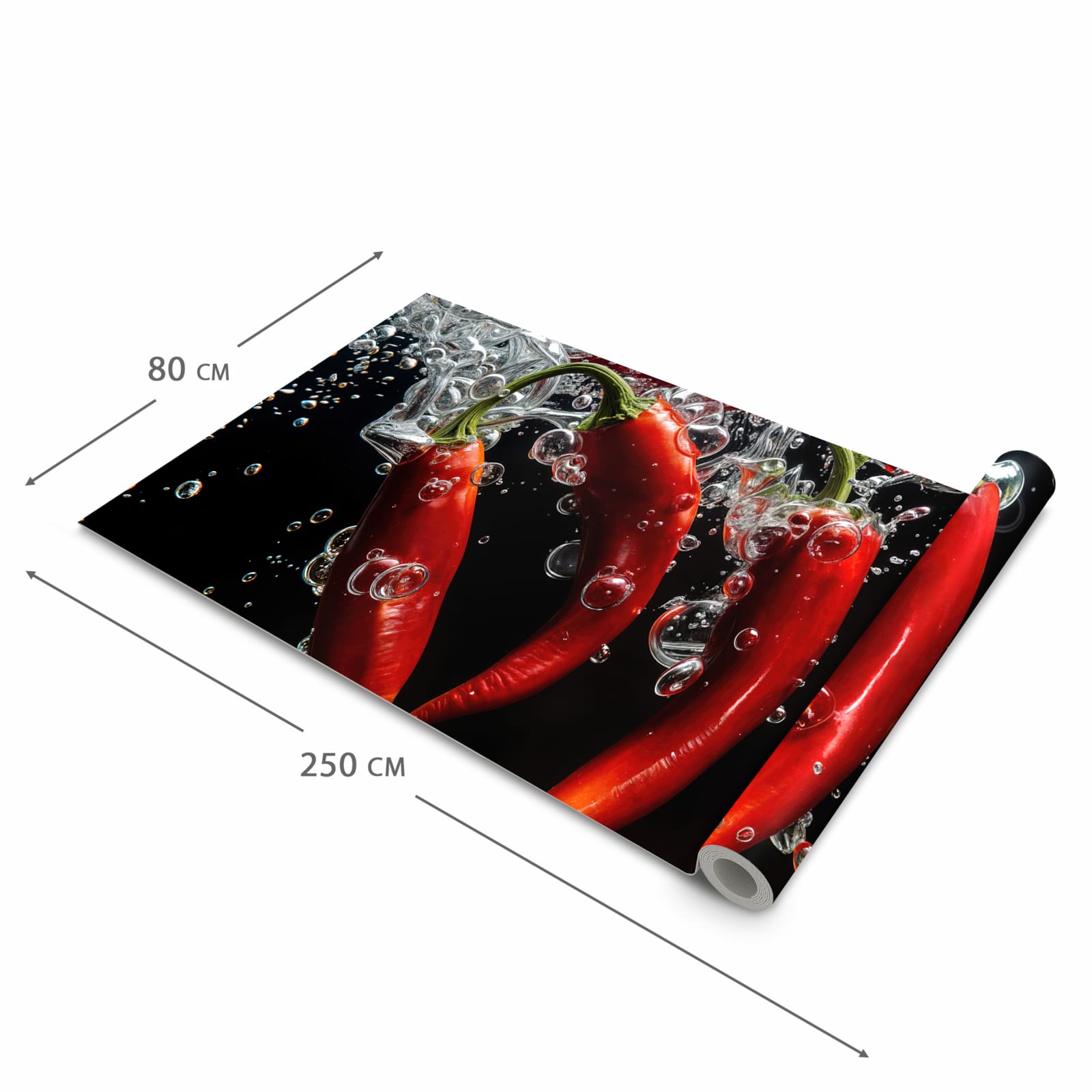 Komfortabler rutschfester Küchenläufer mit Motiv Chili unter Wasser in der Größe 80x200 cm