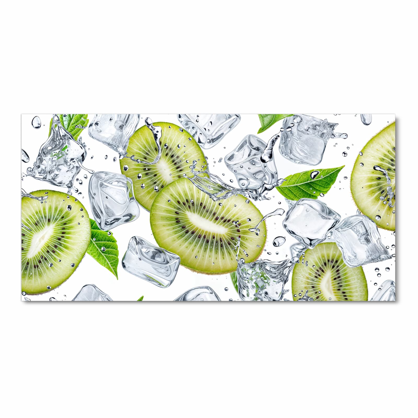 Waschbarer rutschfester Küchenteppich mit Motiv Kiwi Würfel Eis in Frontansicht