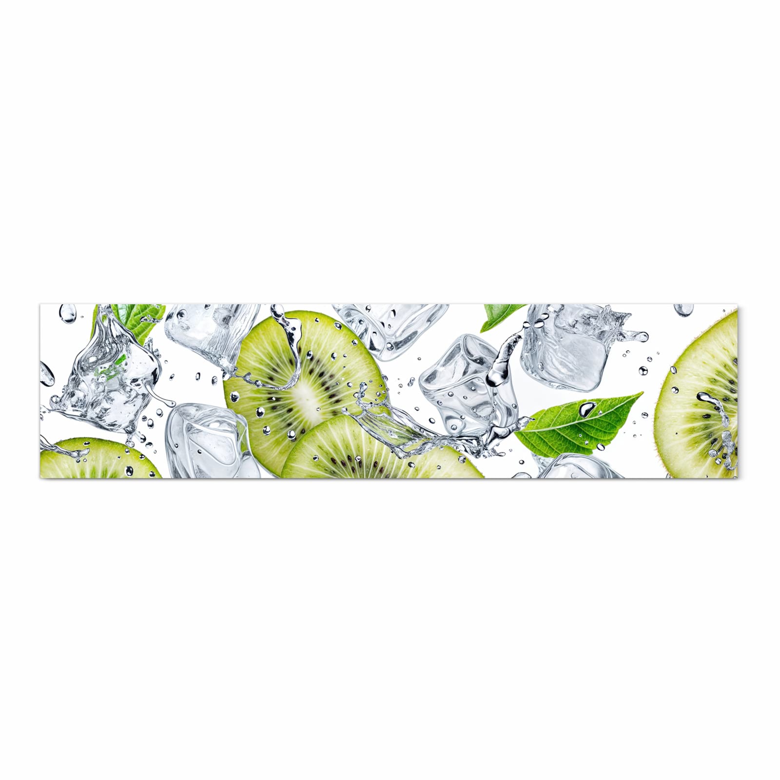 Feuchtigkeitsresistenter Teppich fürs Esstisch mit Motiv Kiwi Würfel Eis in Frontansicht