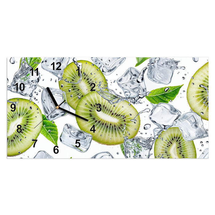 Wanduhr Kiwi Würfel Eis aus Glas – Querformat 60 × 30 cm mit Ziffernblatt Modern