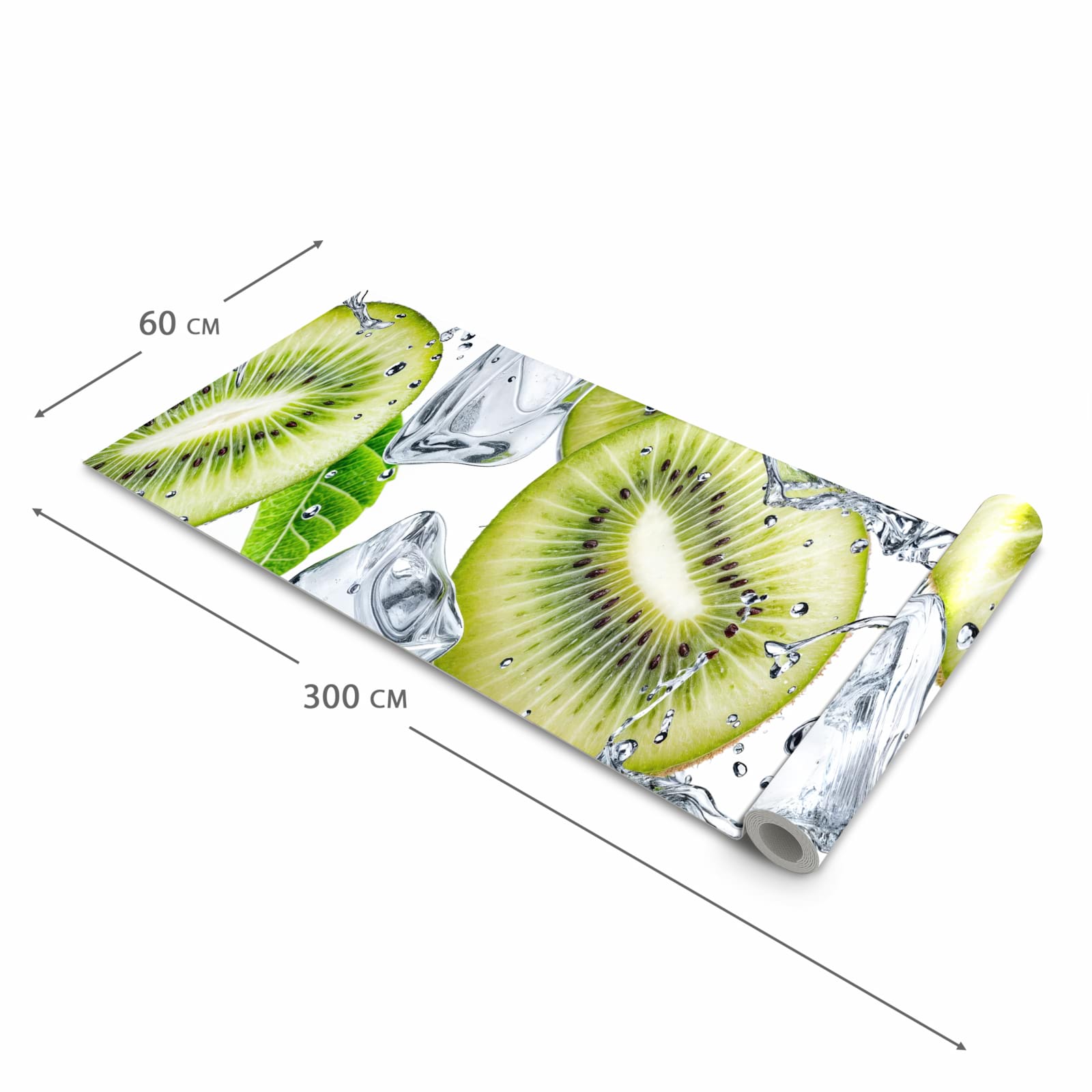 Bodenschonender waschbarer Küchenteppich mit Motiv Kiwi Würfel Eis in der Grösse 80x200 cm