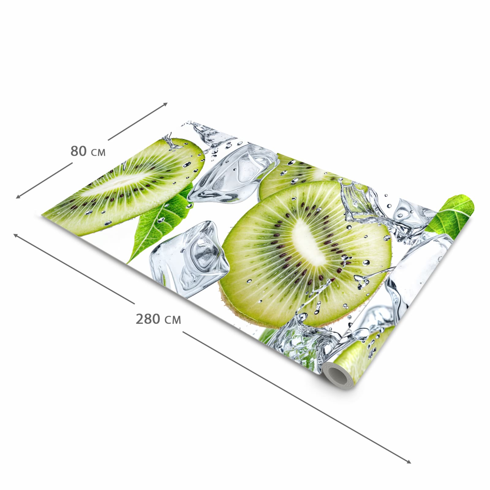 Zeitsparender waschbarer Küchenteppich mit Motiv Kiwi Würfel Eis in der Grösse 80x200 cm
