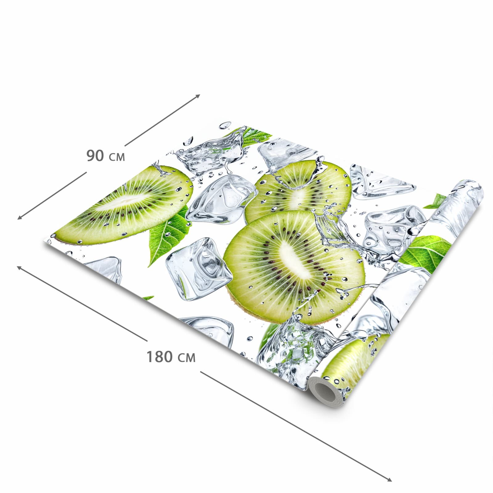 Abriebfester großer Küchenteppich mit Motiv Kiwi Würfel Eis in der Größe 80x200 cm