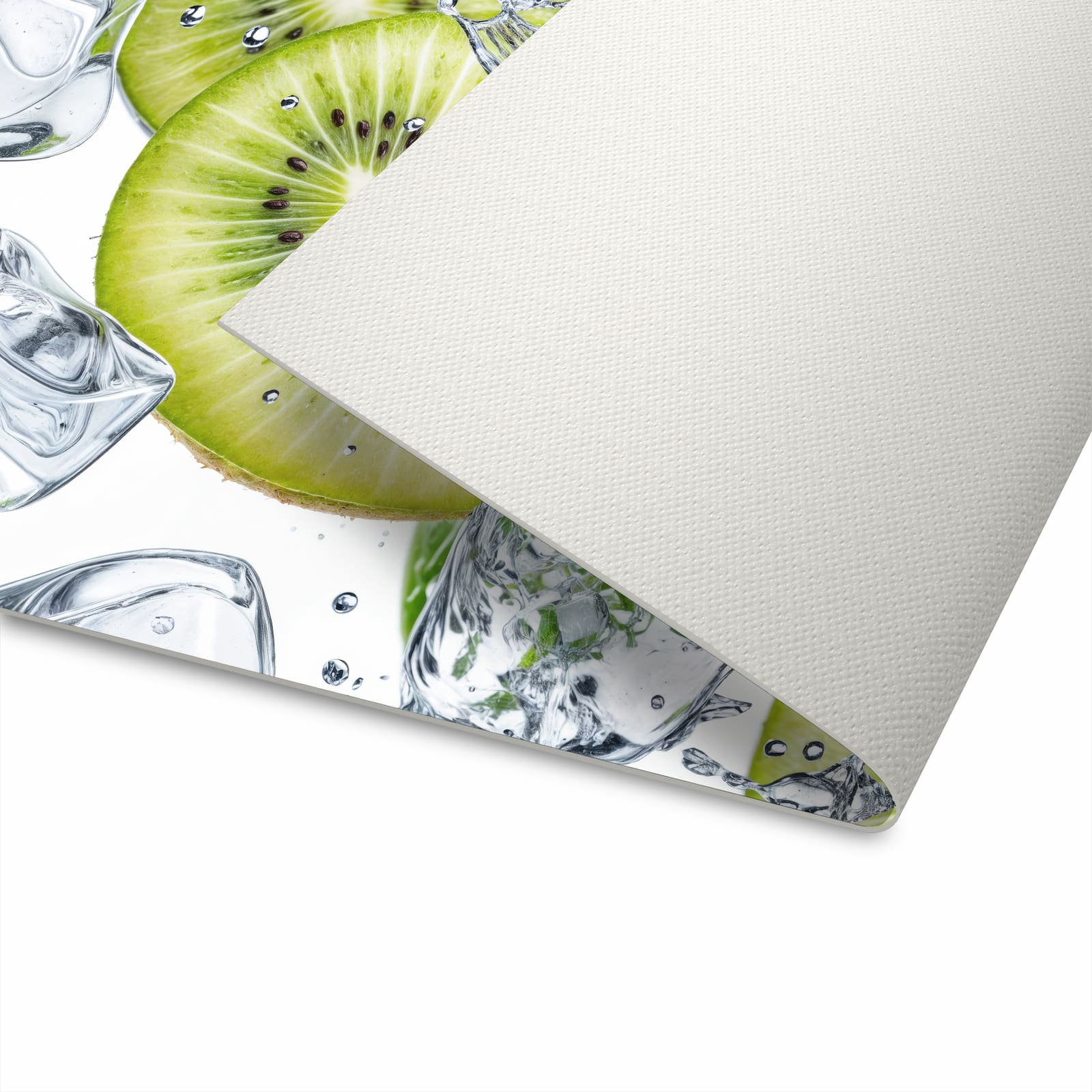 Langlebiger Küchenvorleger mit Motiv Kiwi Würfel Eis in der Unterseite