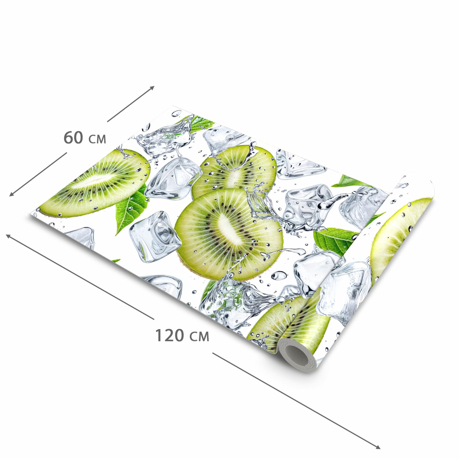 Langlebiger waschbarer Teppich mit Motiv Kiwi Würfel Eis in der Grösse 60x90 cm