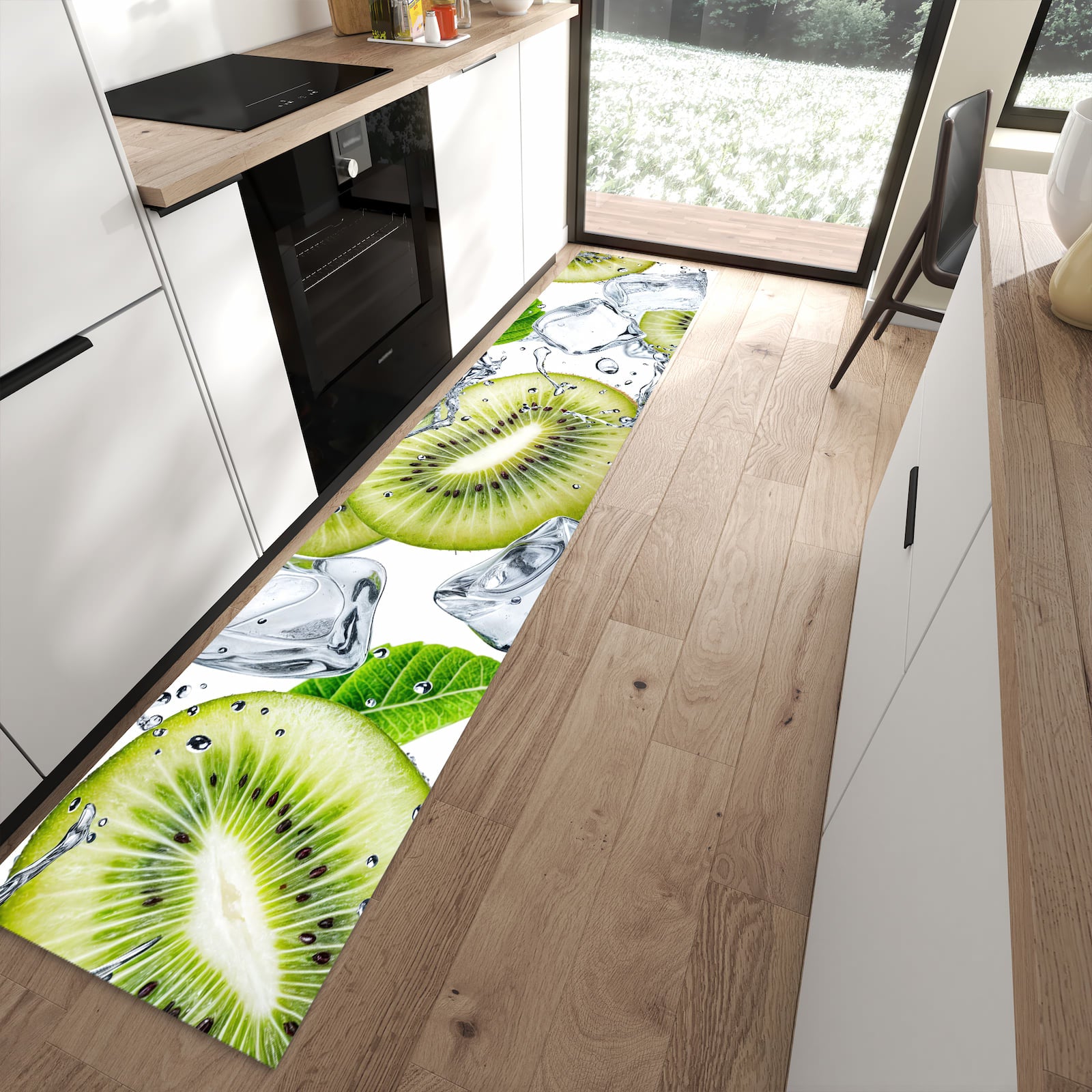 Waschbarer Küchenläufer mit Motiv Kiwi Würfel Eis für Ordnung in moderner Küche