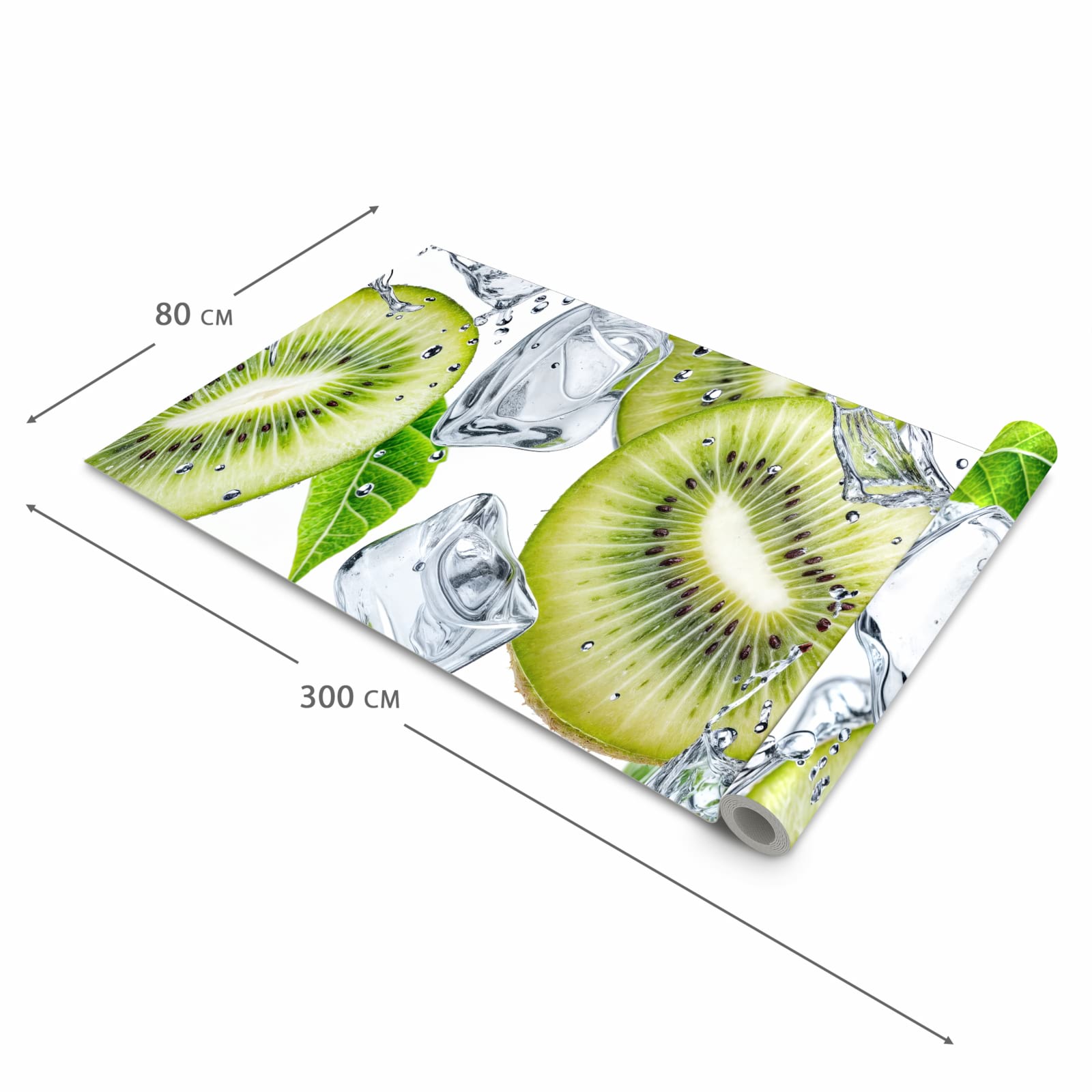 Geräuschdämpfender waschbarer Küchenteppich mit Motiv Kiwi Würfel Eis in der Größe 80x200 cm