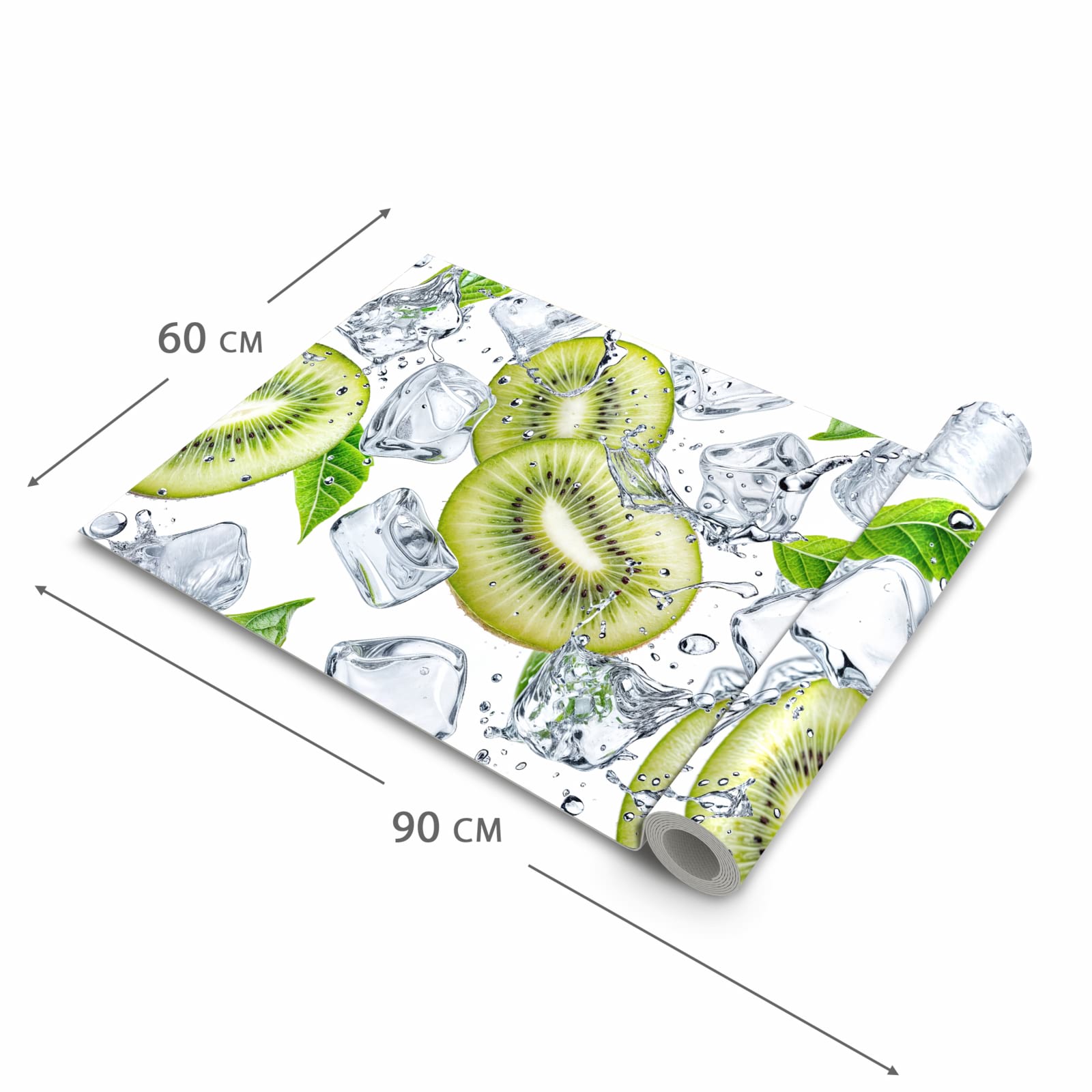 Farbbeständiger Küchenteppich mit Motiv Kiwi Würfel Eis in der Grösse 80x200 cm