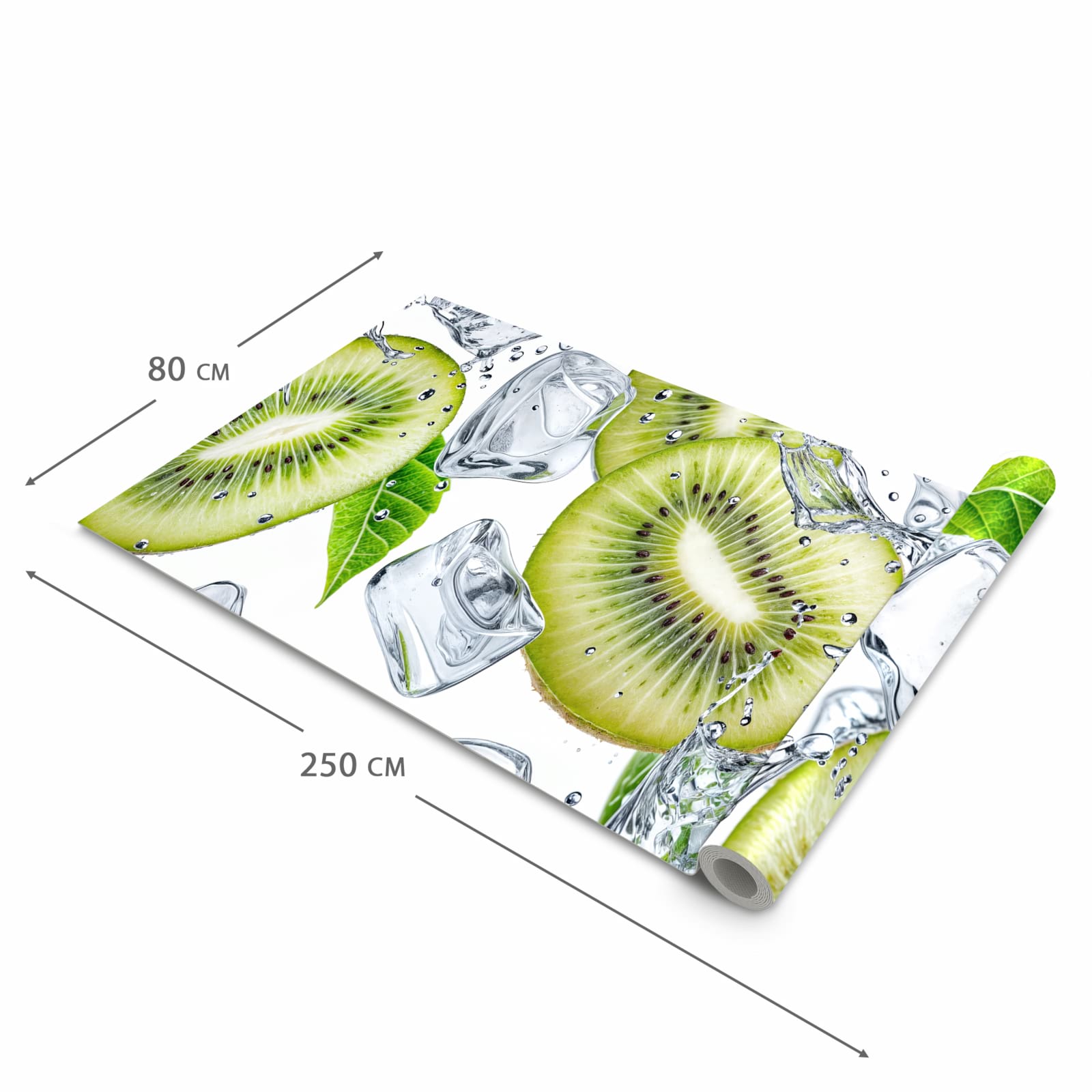 Küchenteppich mit Motiv Kiwi Würfel Eis in der Grösse 80x200 cm zum sicheren Aufbewahren