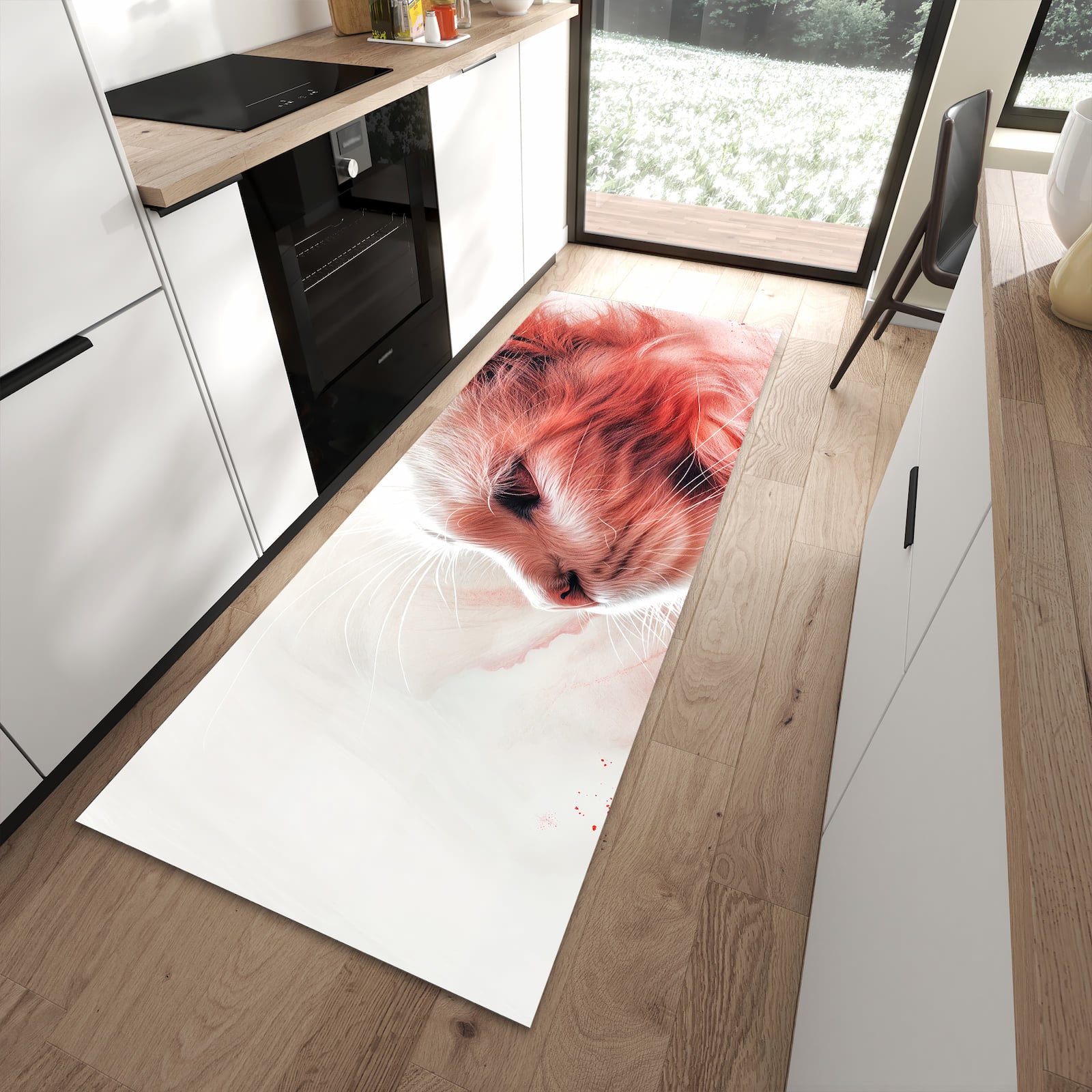 Strapazierfähiger Küchenvorleger mit Motiv Katze Profil Rouge in moderner Küche