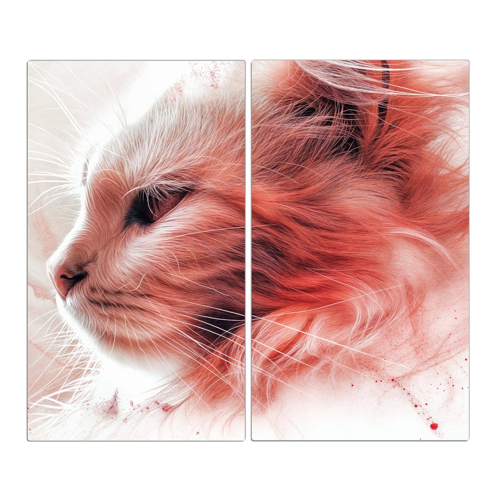 2-teilige Herdabdeckplatte mit Katze Profil Rouge-Motiv in der Frontansicht #grösse_2-Teilig (60x52cm)