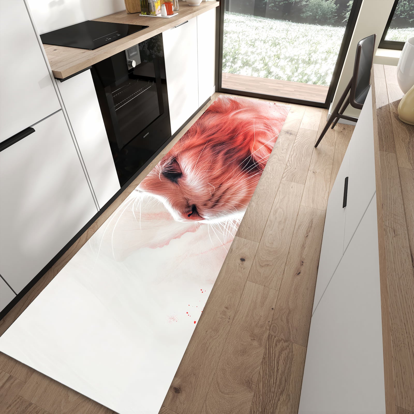 Küchenteppich mit Motiv Katze Profil Rouge für angenehme Haptik in moderner Küche
