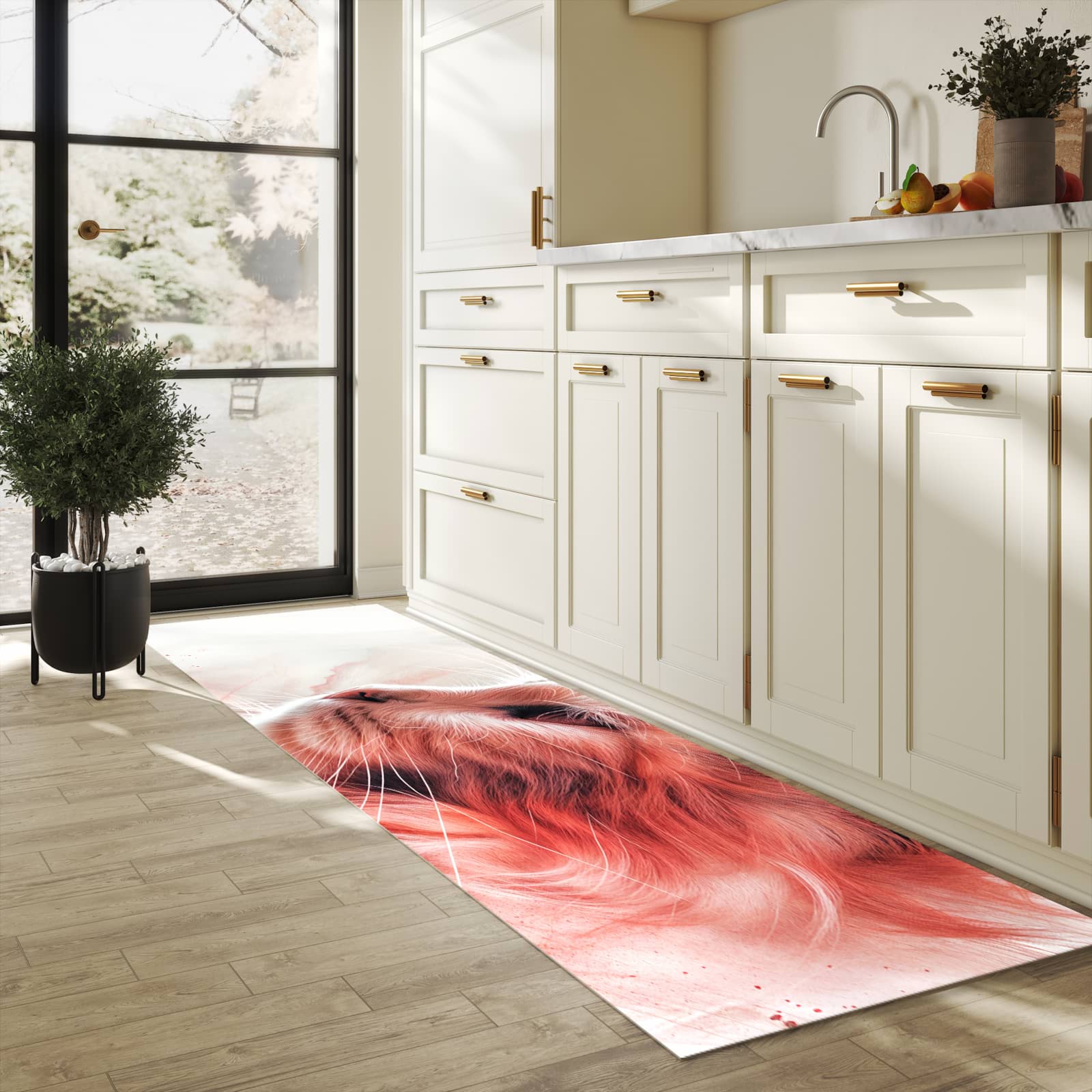 Küchenteppich mit Motiv Katze Profil Rouge für Ordnung & Übersicht in heller Küche