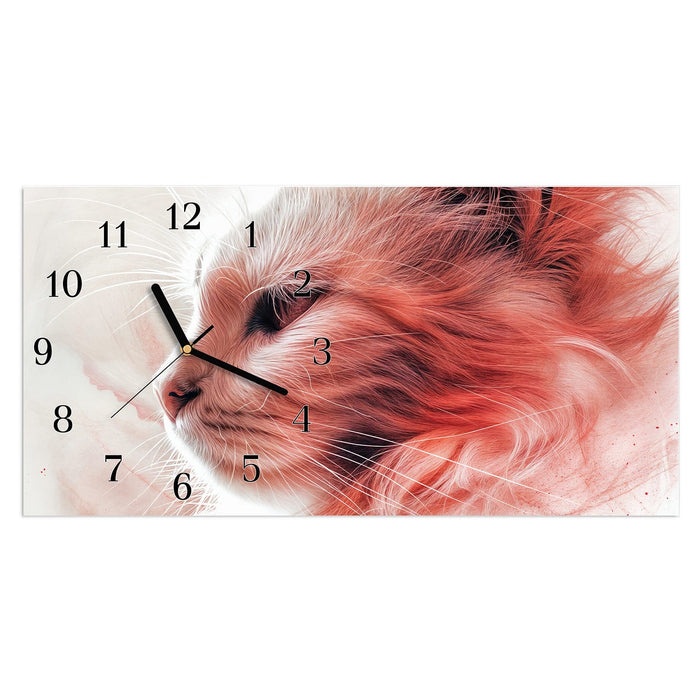 Wanduhr Katze Profil Rouge aus Glas – Querformat 60 × 30 cm mit Ziffernblatt Klassisch