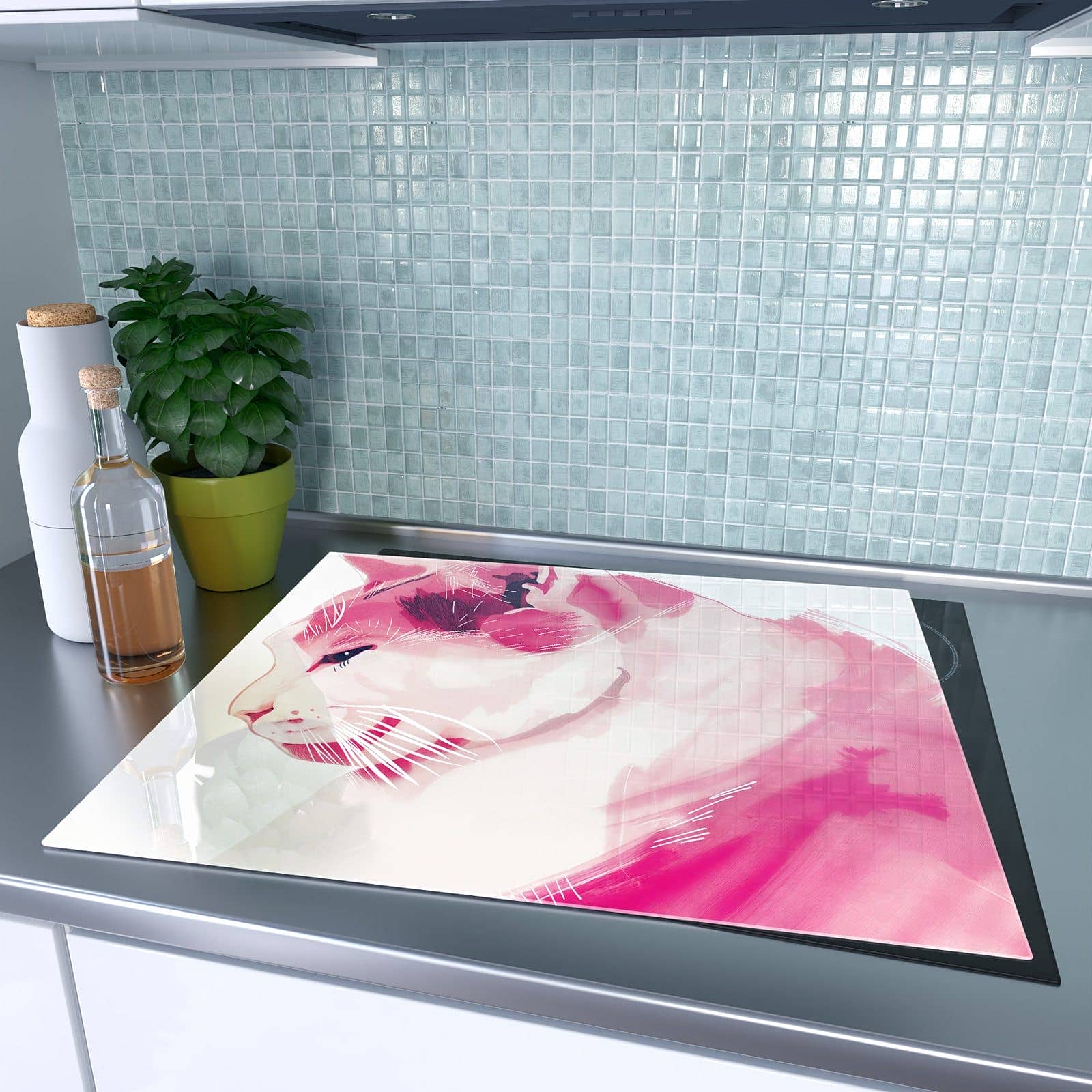 1-teilige Herdabdeckplatte mit Katzenportrait-Motiv auf dem Ceranfeld