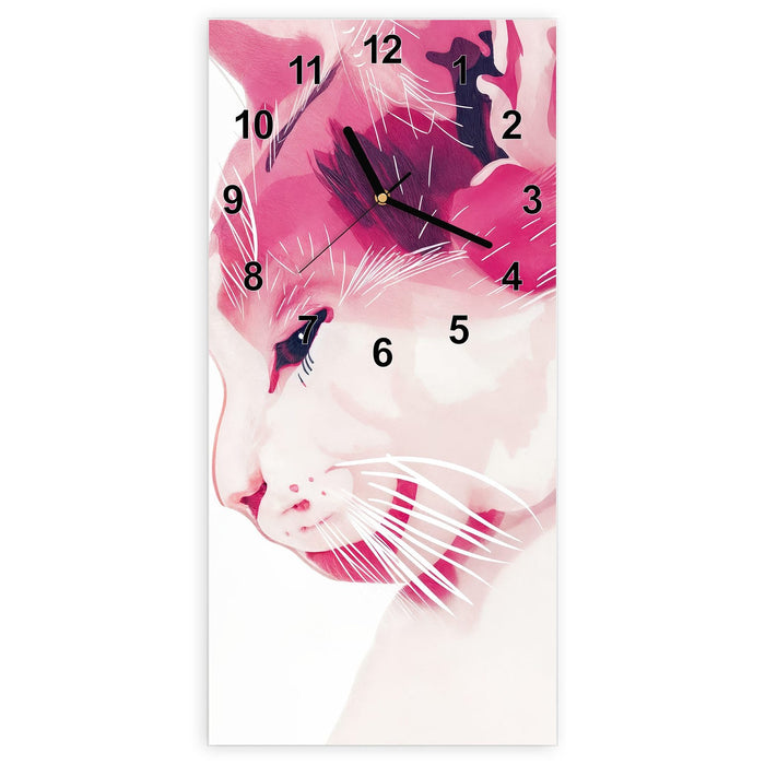 Wanduhr Katzenportrait aus Glas – Hochformat 30 × 60 cm mit Ziffernblatt Modern