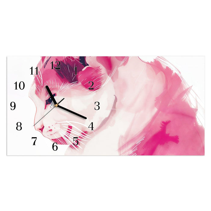Wanduhr Katzenportrait aus Glas – Querformat 60 × 30 cm mit Ziffernblatt Klassisch