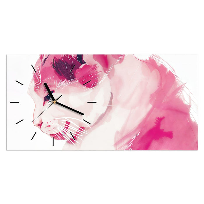 Wanduhr Katzenportrait aus Glas – Querformat 60 × 30 cm mit Ziffernblatt Linie