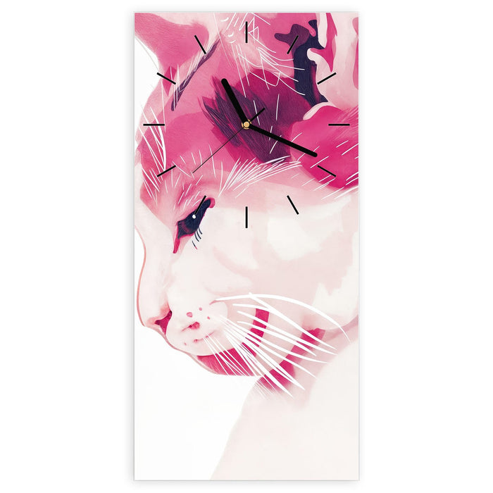 Wanduhr Katzenportrait aus Glas – Hochformat 30 × 60 cm mit Ziffernblatt Linie