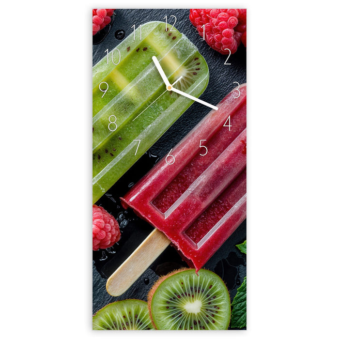 Wanduhr Frisches Eis am Stiel aus Glas – Hochformat 30 × 60 cm mit Ziffernblatt Elegant