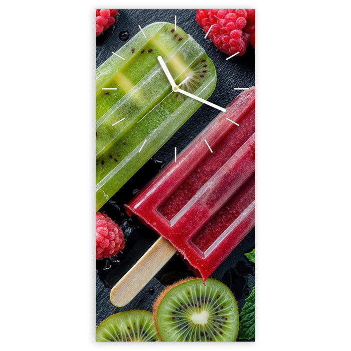 Wanduhr Frisches Eis am Stiel aus Glas – Hochformat 30 × 60 cm mit Ziffernblatt Linie