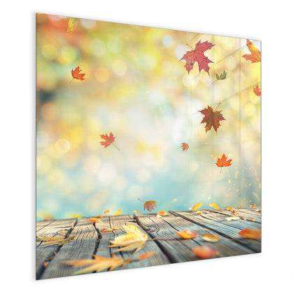 Magnettafel mit dem Motiv Herbstlaub auf Holz