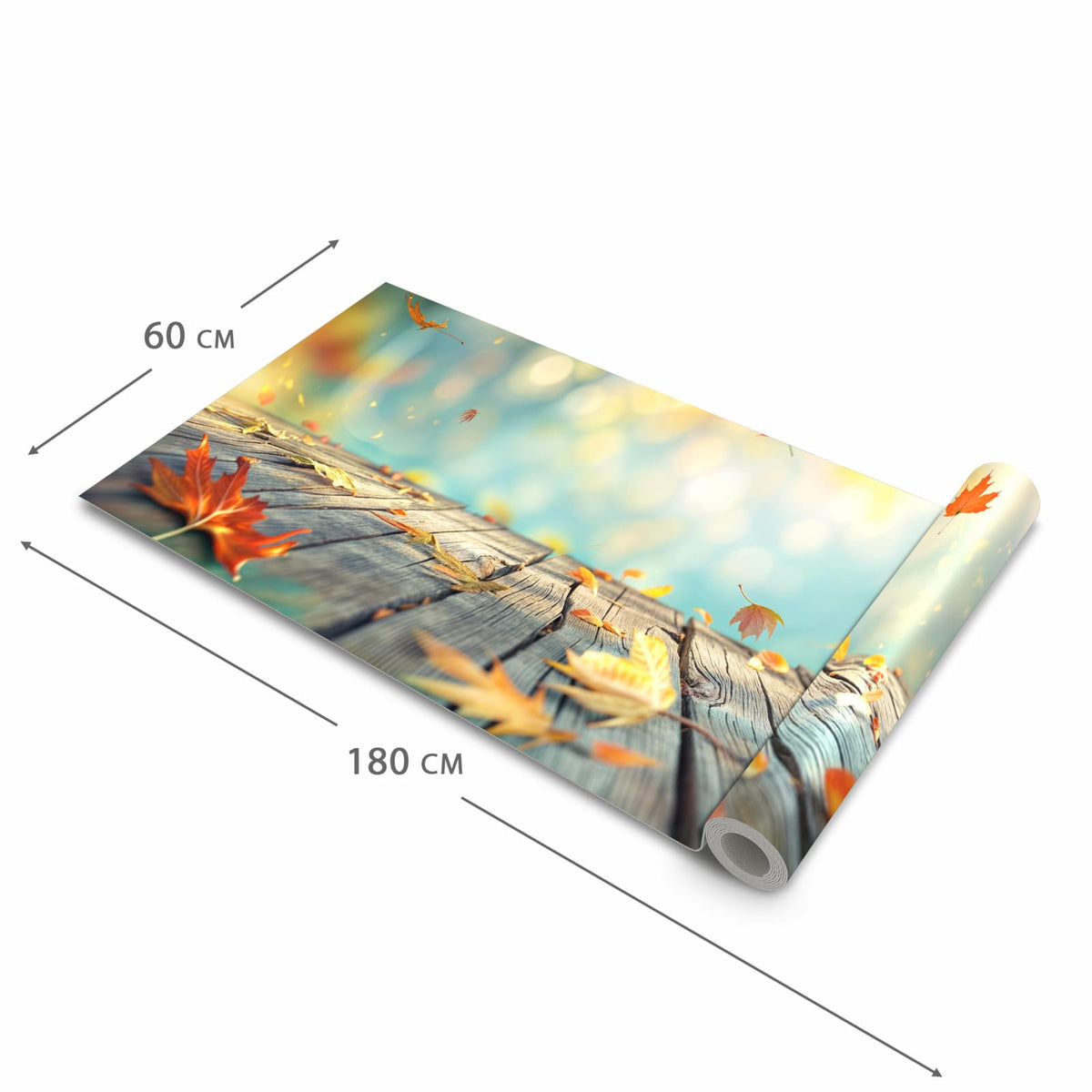 Farbbeständiger Küchenteppich mit Motiv Herbstlaub Wald in der Grösse 60x300 cm