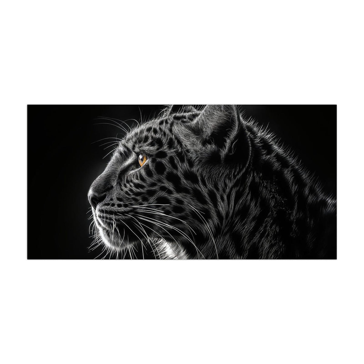 Küchenrückwand aus Glas Leopard im Profil im Hochformat, Motiv bildfüllend von vorn